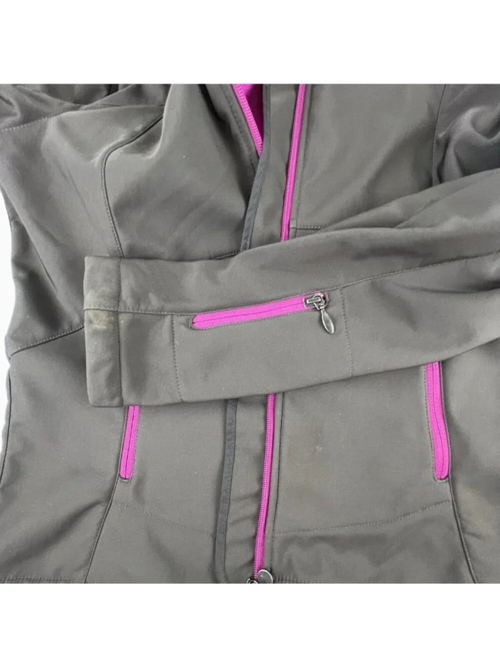 Womens XL Nike Brown Softshell Jacket With Pink Accents Full Zip Fleece-Lined